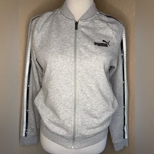 Puma Track Jacket zip up light Heather grey w/ black & white striped arm